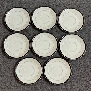 Mikasa Ivory China Black Gold Trim M2004 Trafalgar 8 Saucer Plates 6”